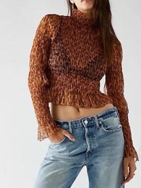 Free People Hello There Top Leopard Print Mesh Top - S